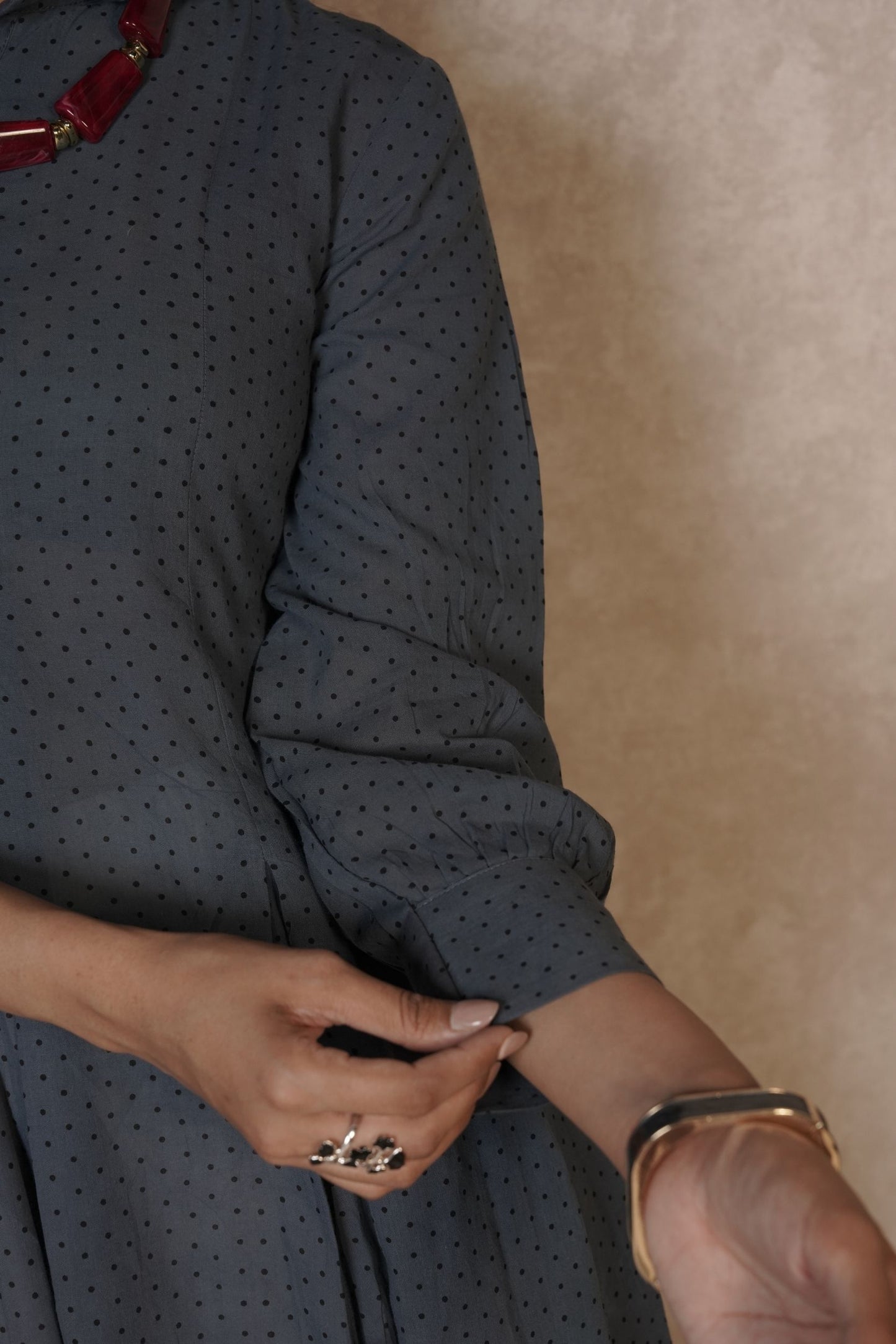 Charcoal Grey Printed Ajrakh Cotton Kurti