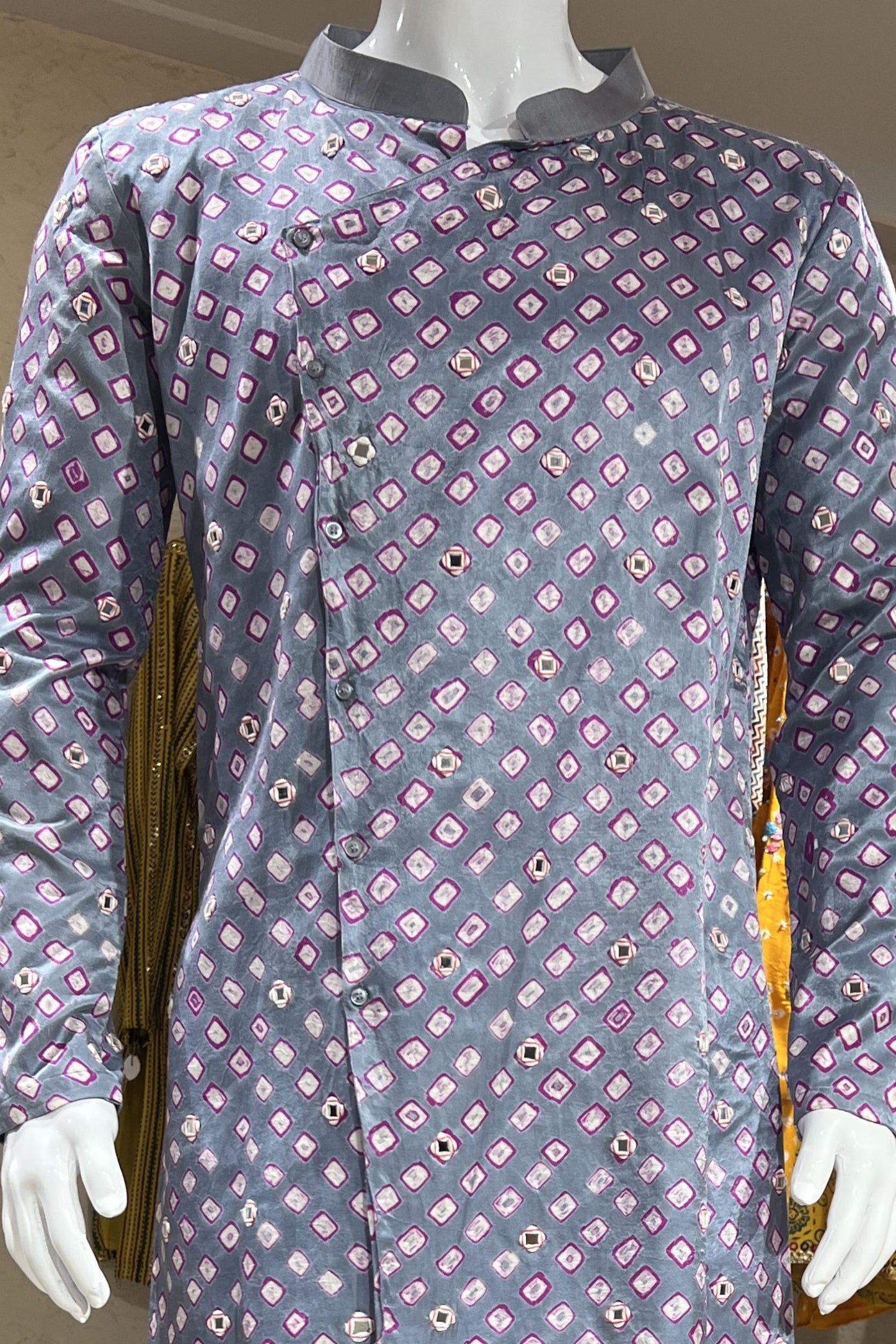 Moonstone Diamond Modal Silk Kurta Bottom Set – Steel Grey