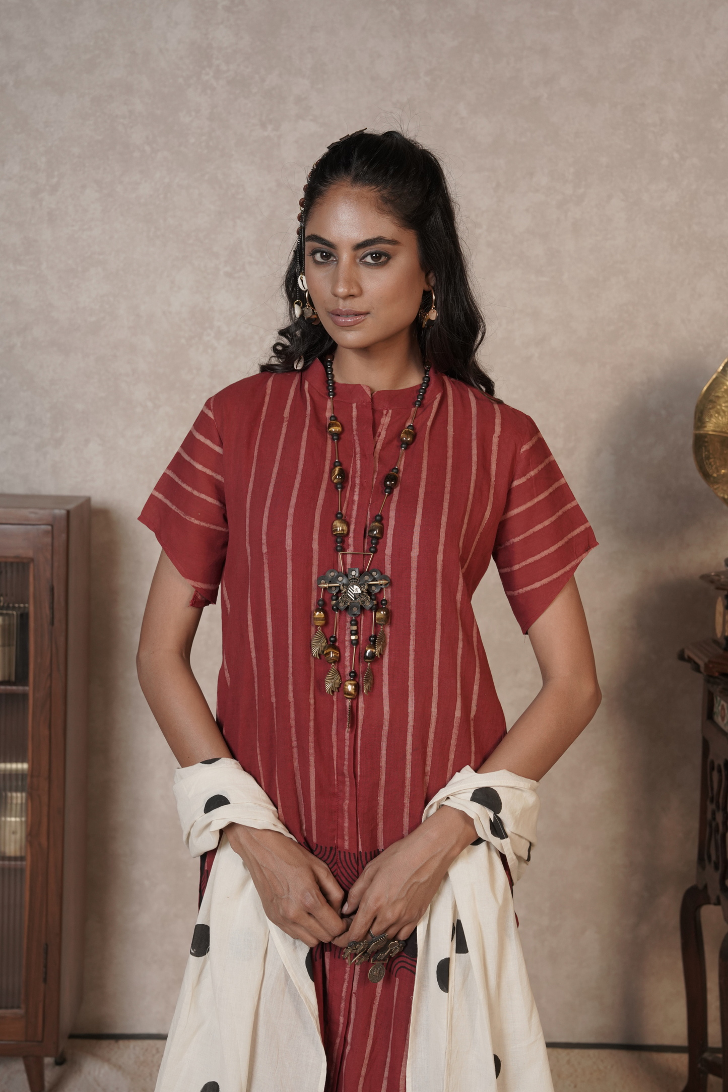 Rust Rhythm Ajrakh Cotton Kurta Plazo Set – Meher | Set of 2