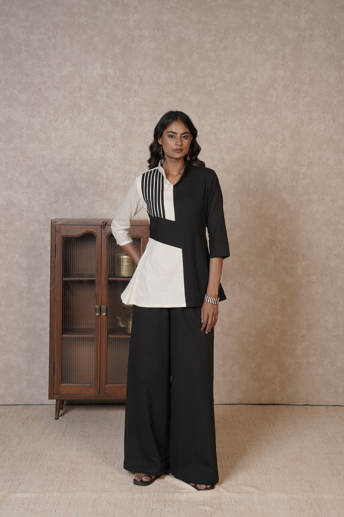 Black Ivory Panelled Ajrakh Cotton Co-ord Set – Monochrome Lineform