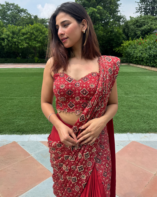 Red Ajrakh Saree