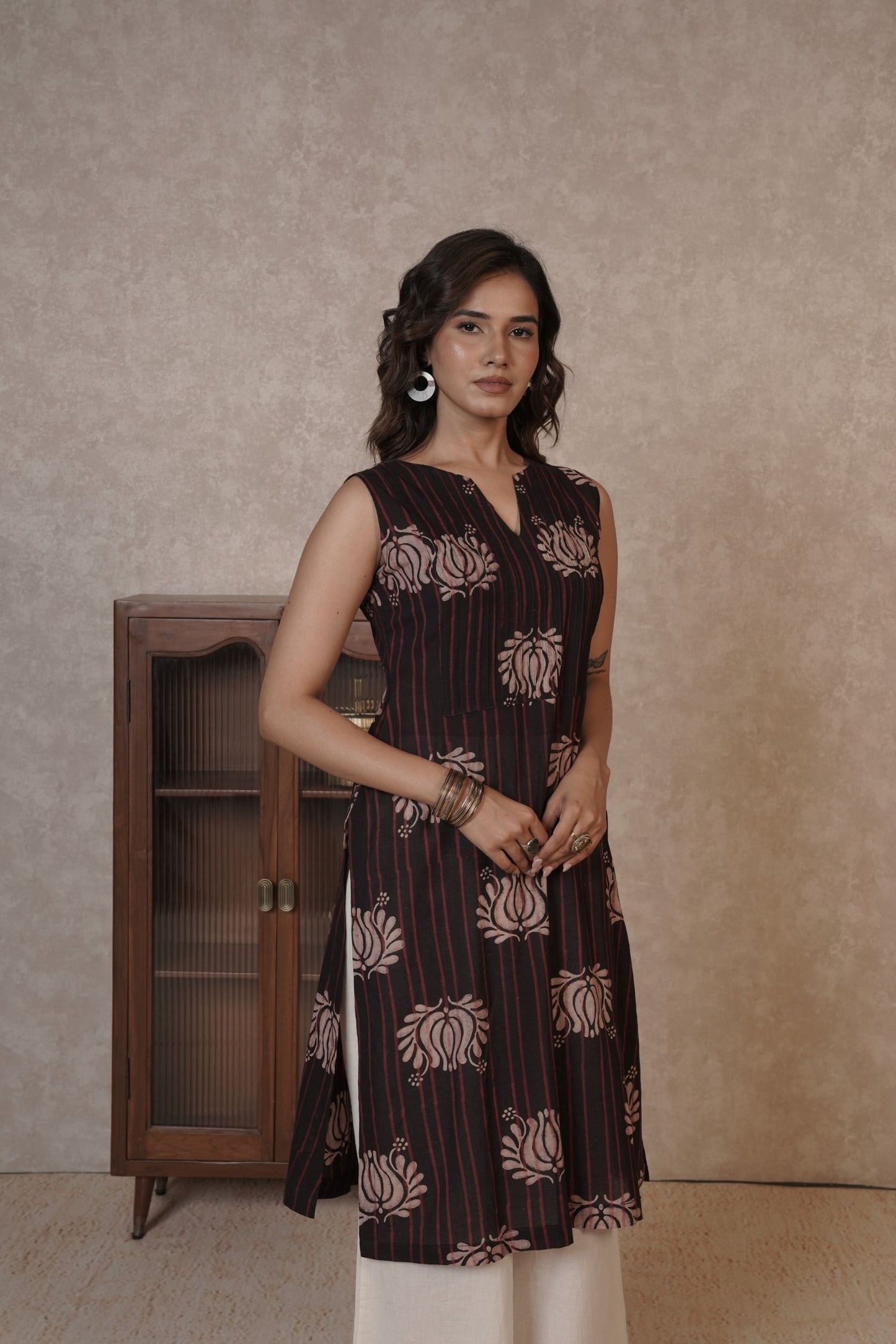 Petal Cascade Ajrakh Cotton Kurti
