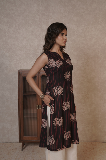 Petal Cascade Ajrakh Cotton Kurta- Plazo