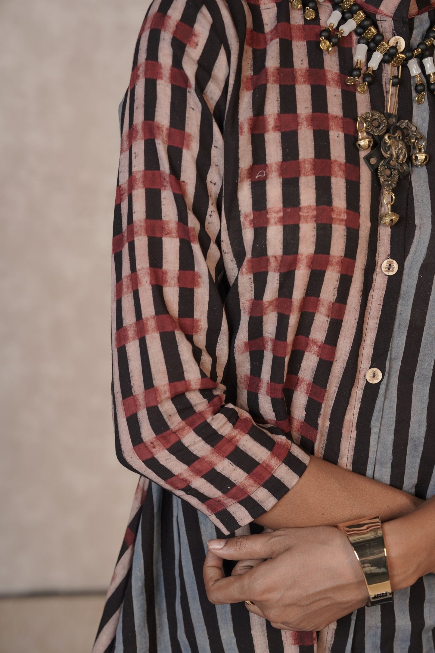Kairo Panel Stripe Ajrakh Cotton Top
