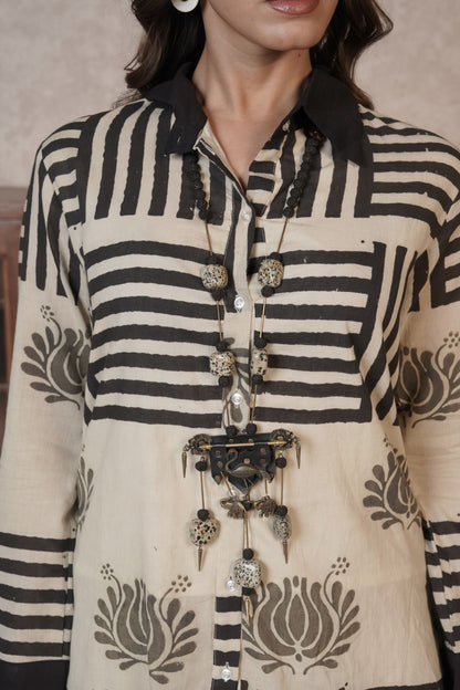 Veyra Asymmetrical Stripe Ajrakh Cotton Top