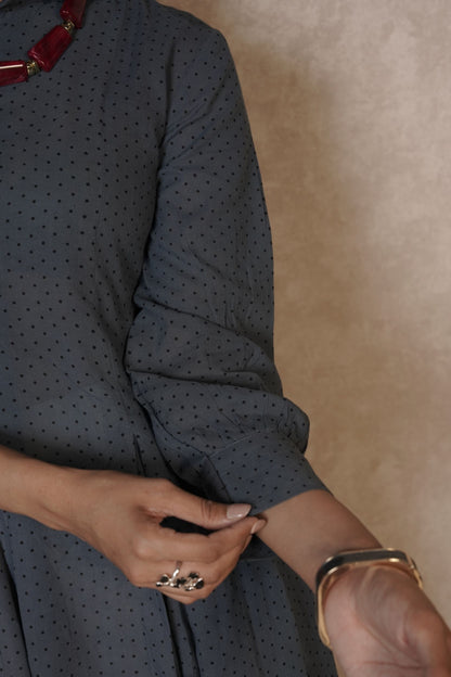 Charcoal Grey Printed Ajrakh Cotton Kurti