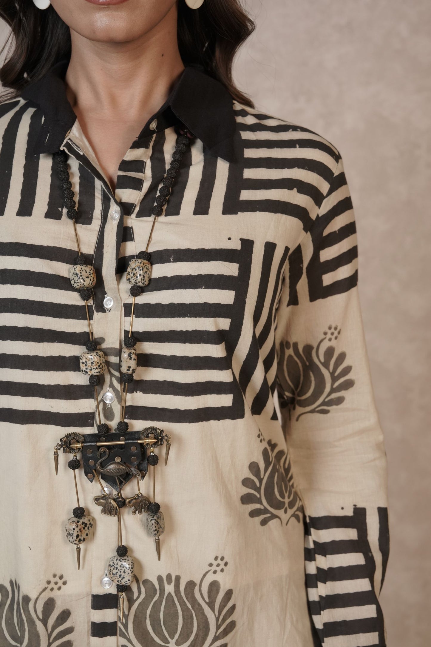 Veyra Asymmetrical Stripe Ajrakh Cotton Top