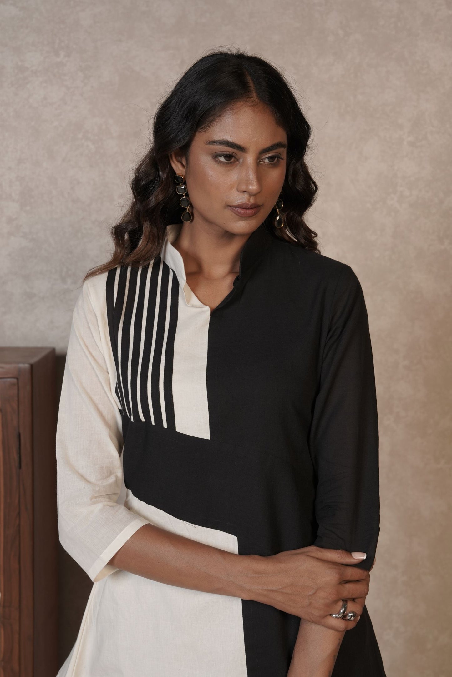 Black Ivory Panelled Ajrakh Cotton Top