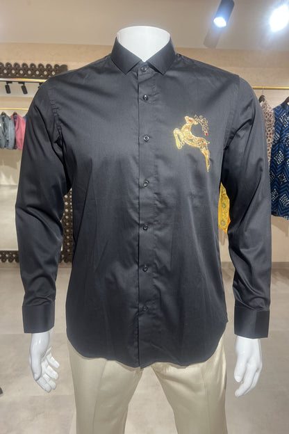 Men's Black Hand Embroidered Shirt – Golden Grace