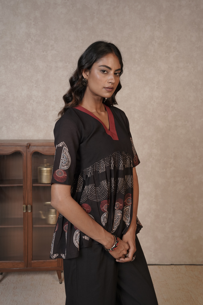 Black Printed Ajrakh Cotton Co-ord Set – Ember Flare