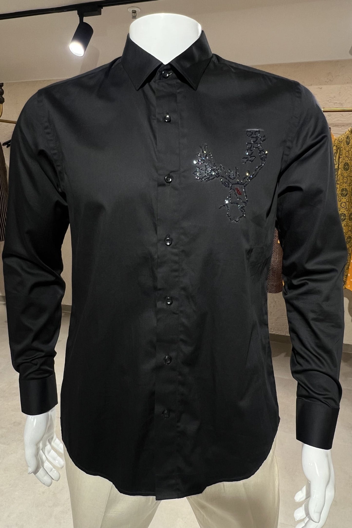 Men's Black Hand Embroidered Shirt – Majestic Antlers