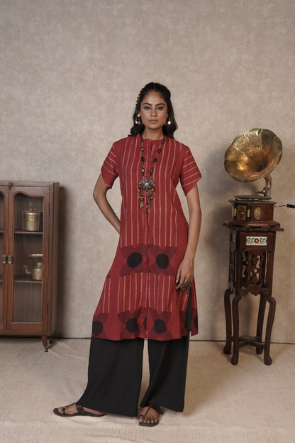 Rust Rhythm Ajrakh Cotton Kurta Plazo Set – Meher | Set of 2