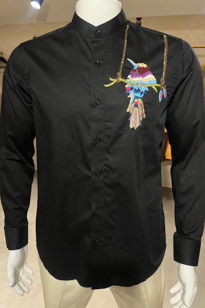 Men's Black Hand Embroidered Shirt – Songbird Haven