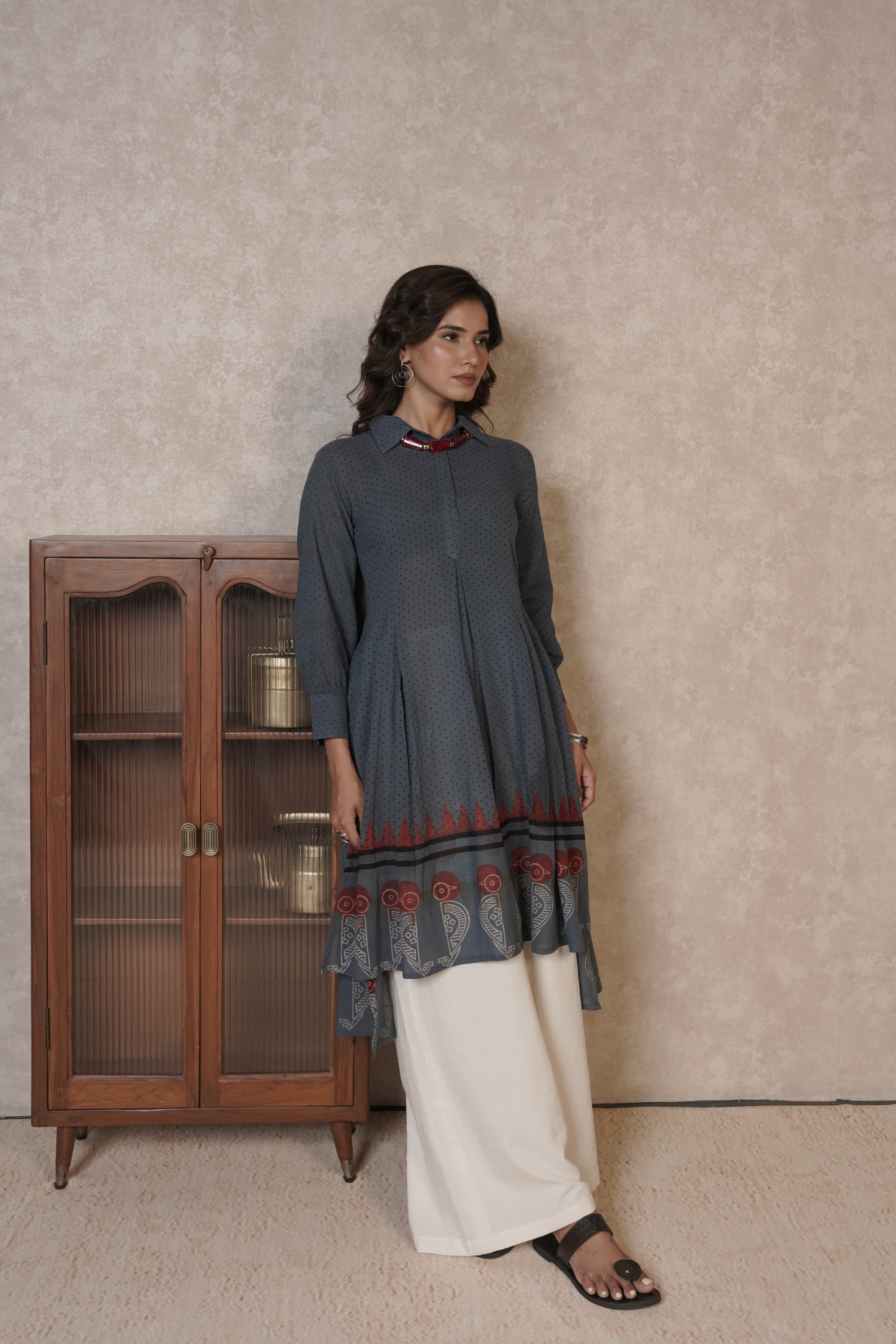 Charcoal Grey Printed Ajrakh Cotton Kurta Plazo Set – Emberveil