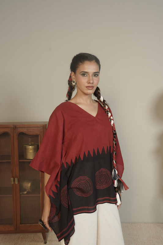 Spiral Edge Ajrakh Cotton Top Bottom Set – Tira