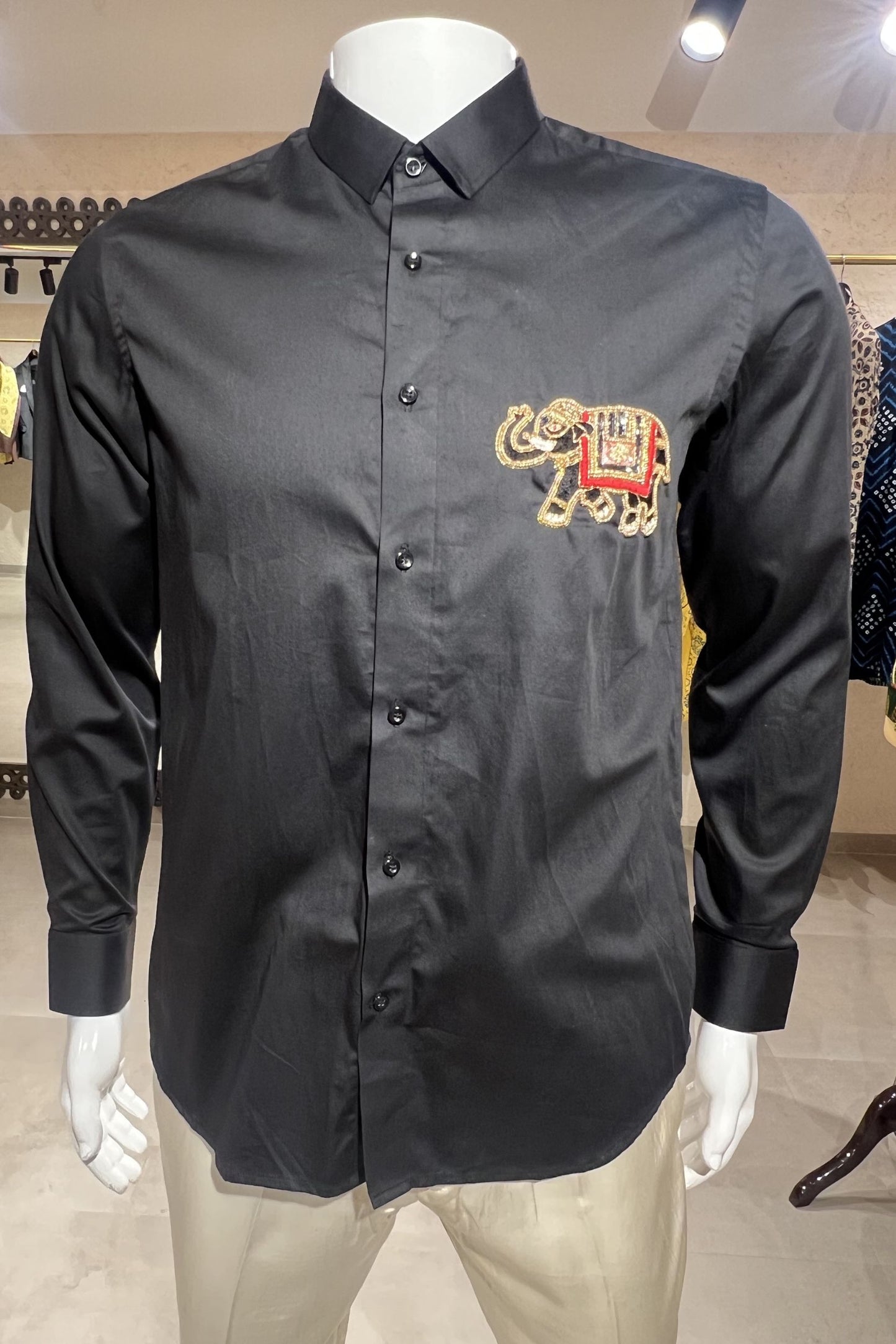 Men's Black Hand Embroidered Shirt – Royal Elephant