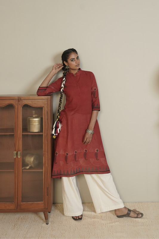 Ember Root Ajrakh Cotton Kurta- Plazo Set – Meira