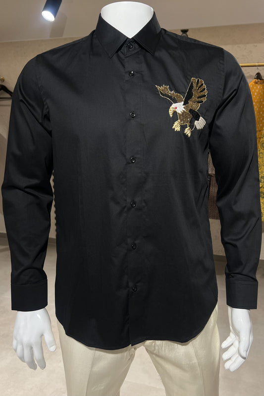 Men's Black Hand Embroidered Shirt – Golden Eagle