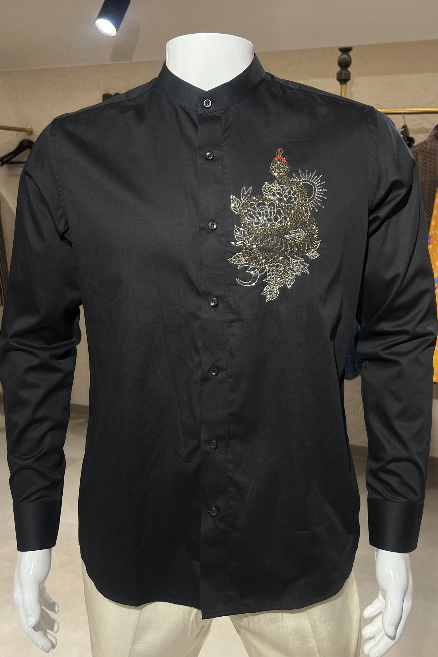Men's Black Hand Embroidered Shirt – Serpent Majesty