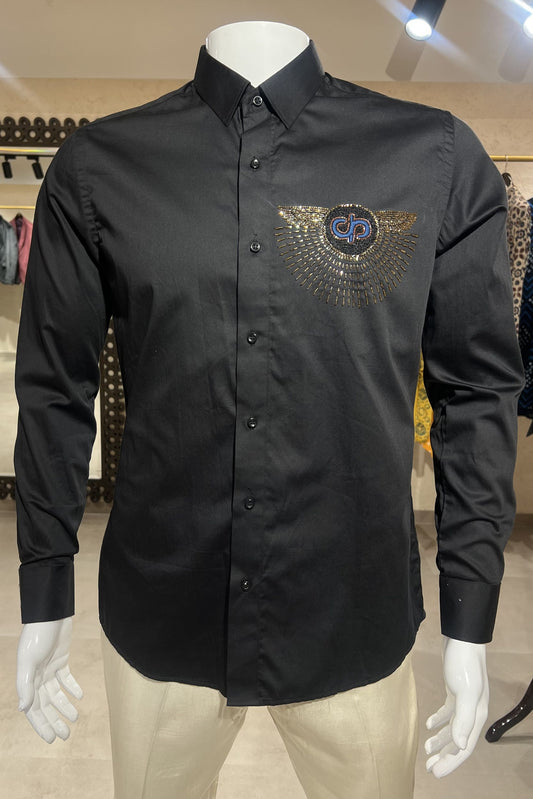 Men's Black Hand Embroidered Shirt – Celestial Crest