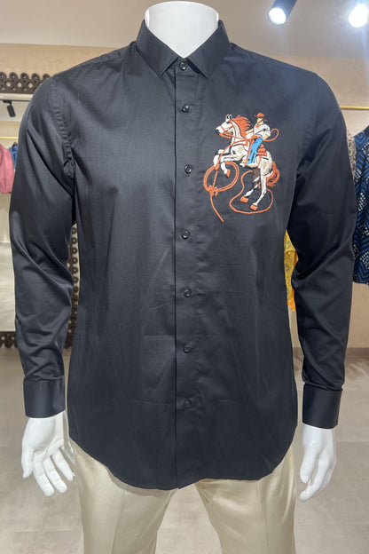 Men's Black Hand Embroidered Shirt – Royal Horse Rider