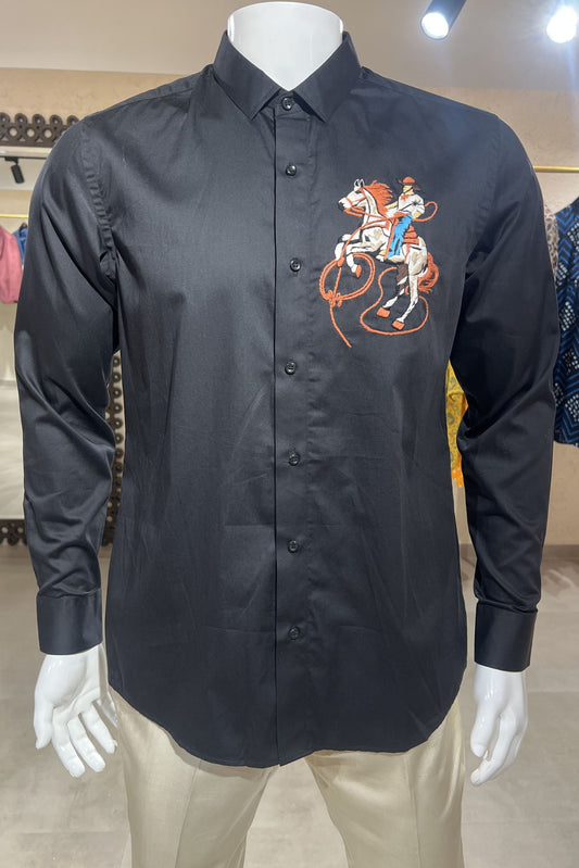 Men's Black Hand Embroidered Shirt – Royal Horse Rider