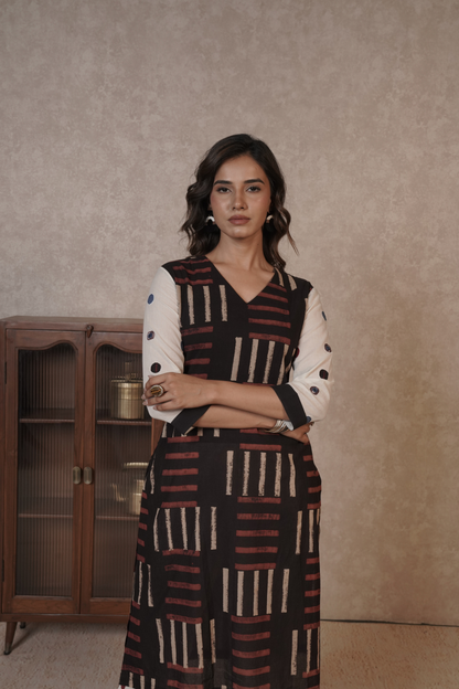 Noir Grid Ajrakh Cotton Kurta Bottom Set – Ira