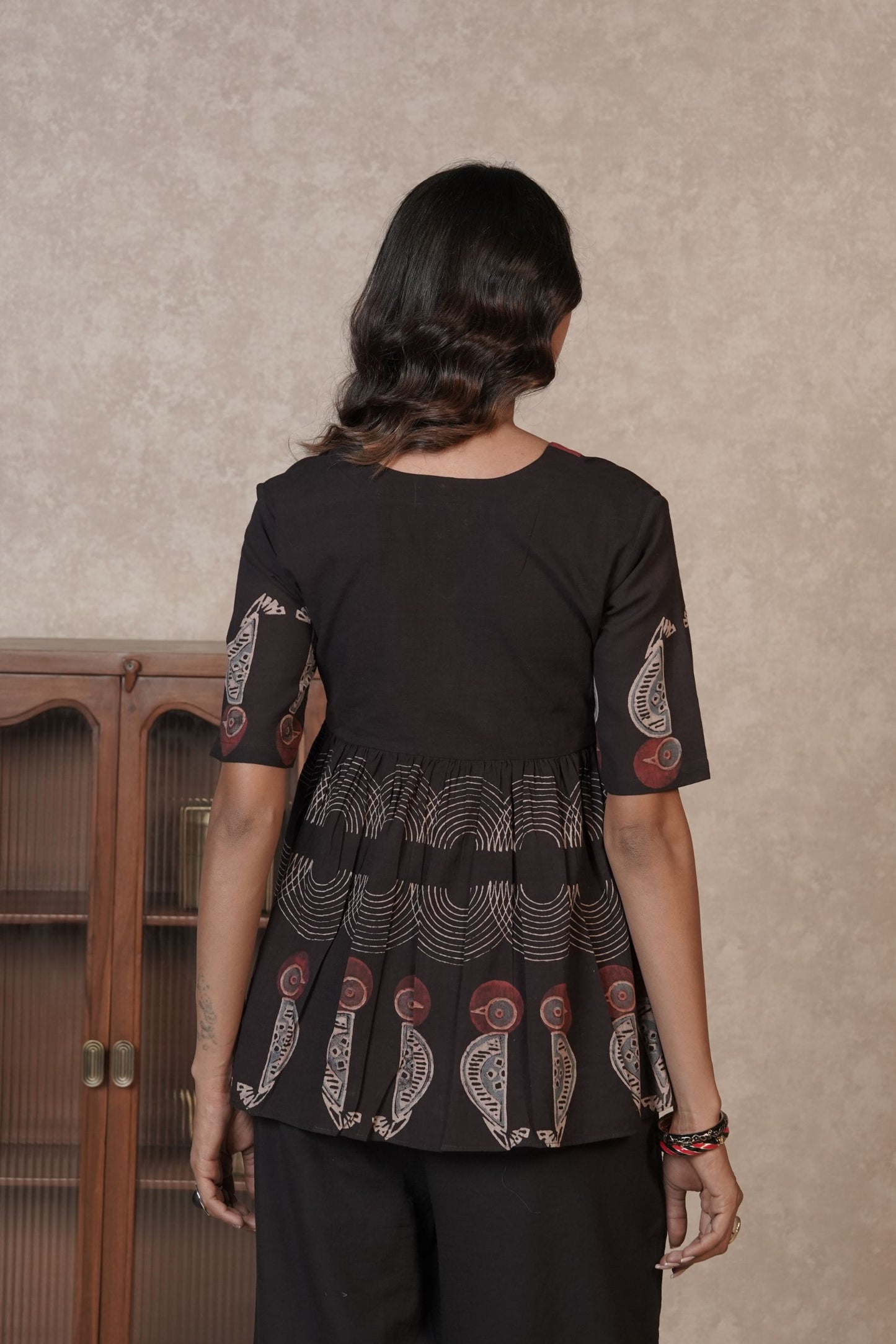 Black Printed Ajrakh Cotton Top