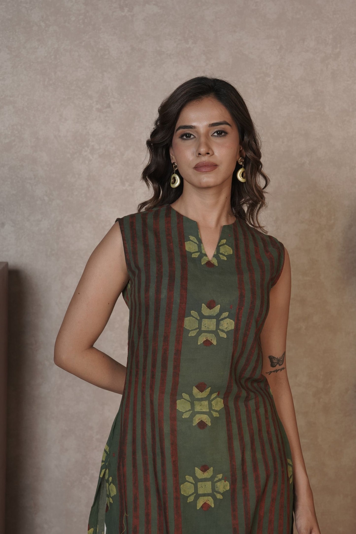 Rustlines in Bloom – Olive Ajrakh Cotton Kurti