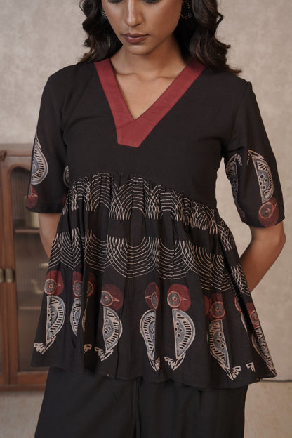 Black Printed Ajrakh Cotton Top