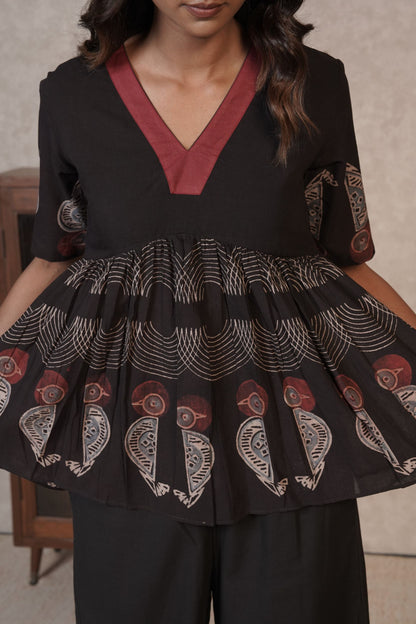 Black Printed Ajrakh Cotton Top