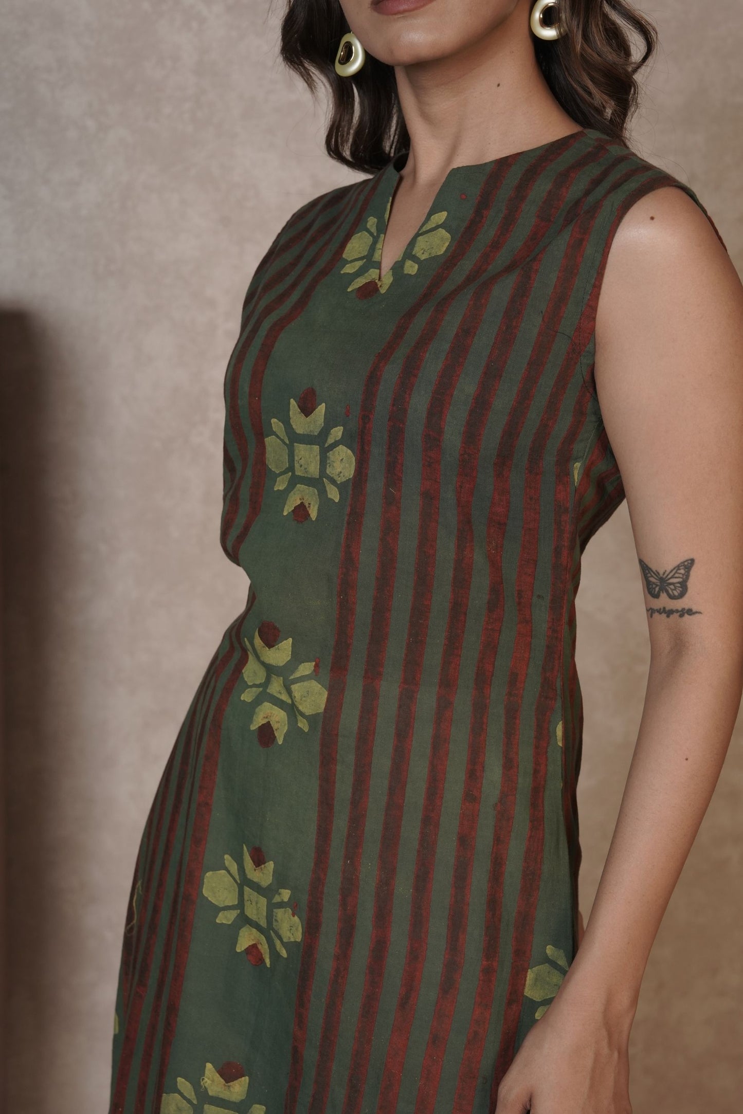 Rustlines in Bloom – Olive Ajrakh Cotton Kurti