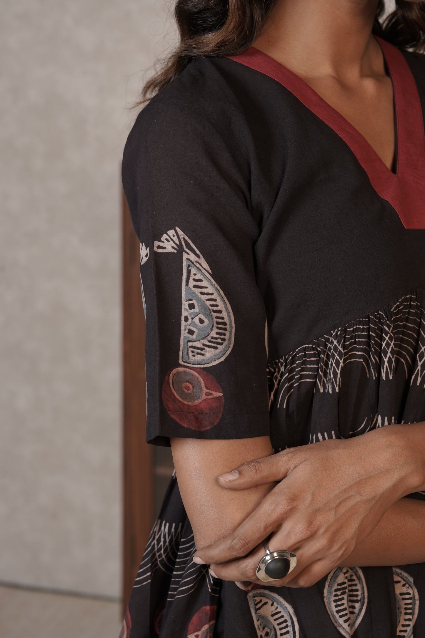 Black Printed Ajrakh Cotton Top