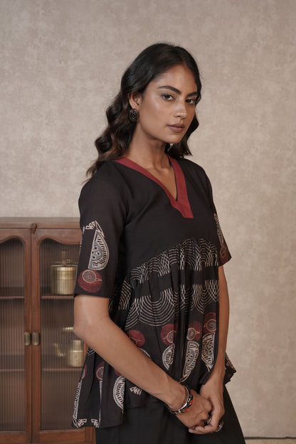 Black Printed Ajrakh Cotton Top