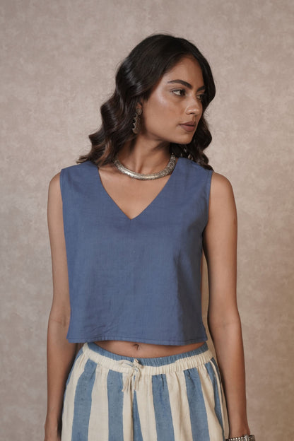 Blue Ivory Ajrakh Cotton Top