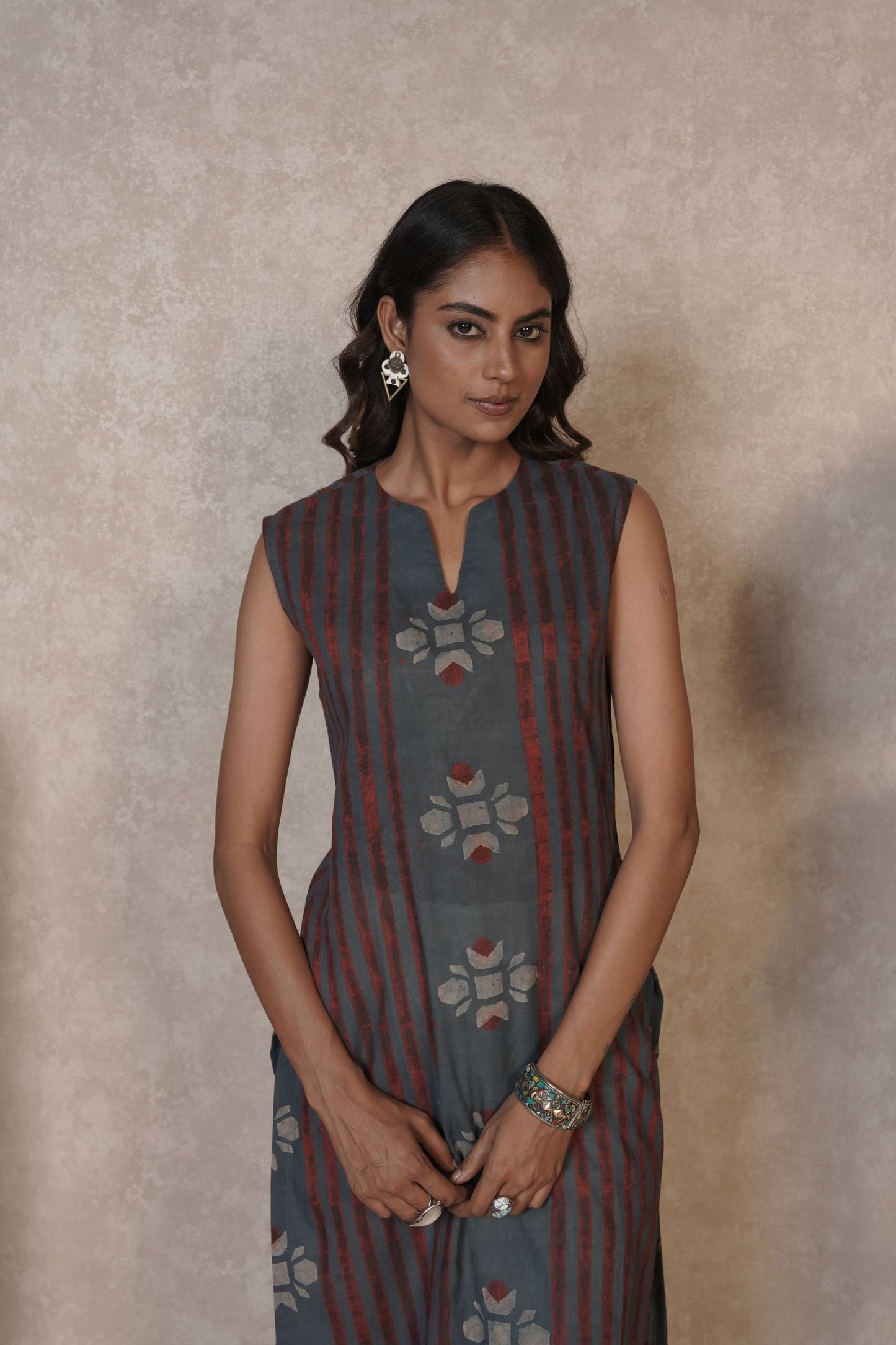 Bloomline Sleeveless Ajrakh Cotton Kurti