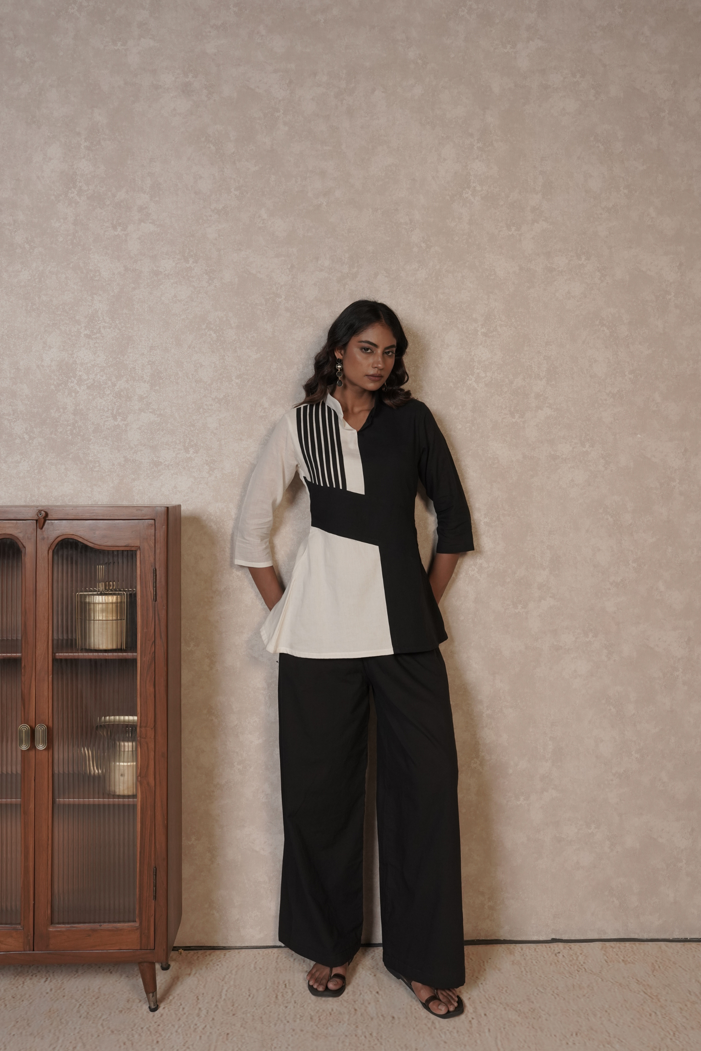 Black Ivory Panelled Ajrakh Cotton Co-ord Set – Monochrome Lineform