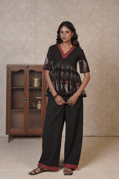 Black Printed Ajrakh Cotton Co-ord Set – Ember Flare