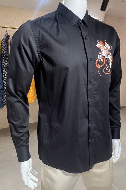 Men's Black Hand Embroidered Shirt – Royal Horse Rider