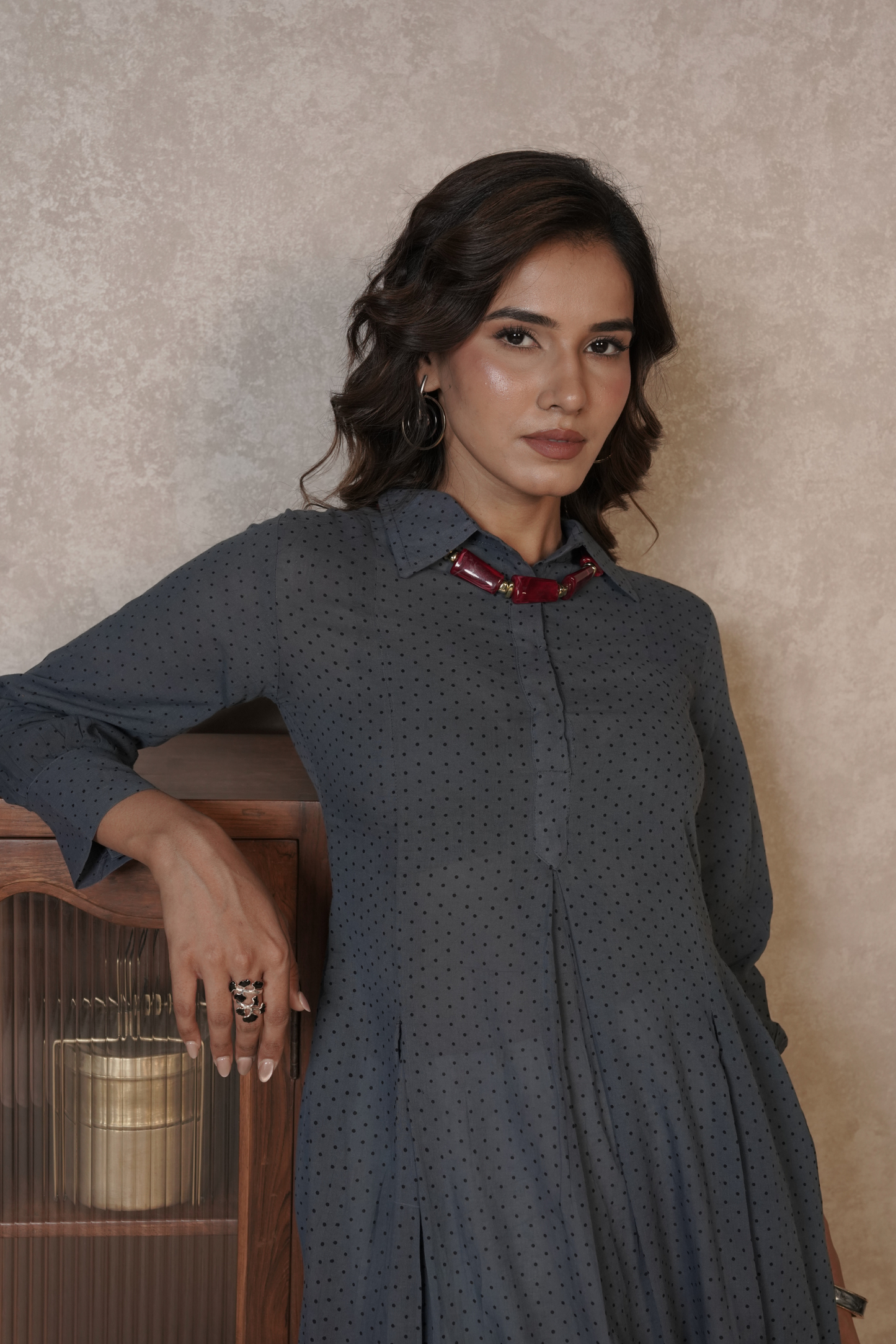 Charcoal Grey Printed Ajrakh Cotton Kurta Plazo Set – Emberveil