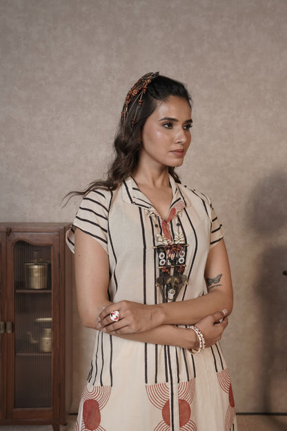 Oryn Geo Stripe Ajrakh Cotton Kurti