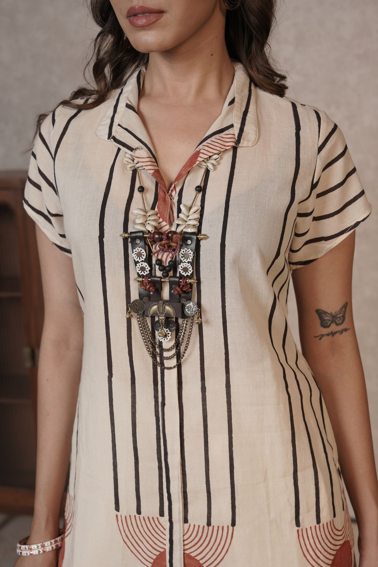Oryn Geo Stripe Ajrakh Cotton Kurti
