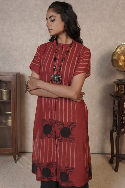 Rust Rhythm Ajrakh Cotton Kurti