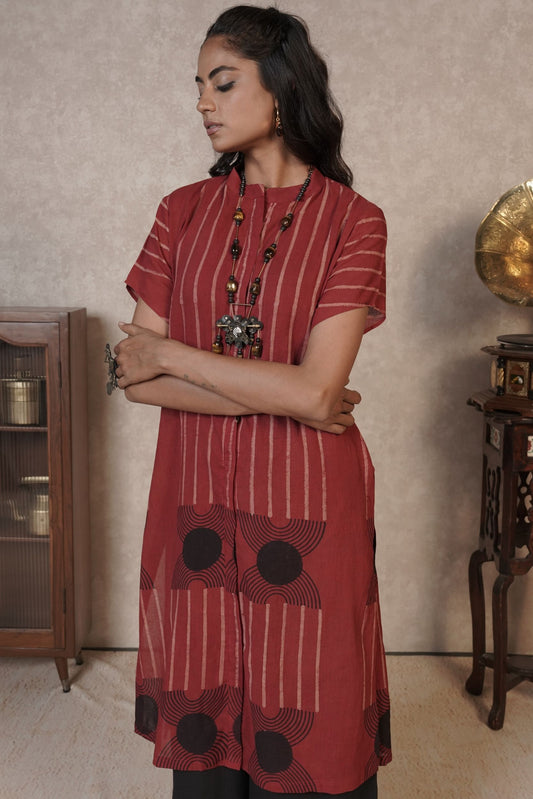 Rust Rhythm Ajrakh Cotton Kurti