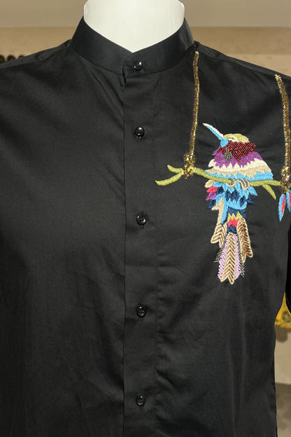 Men's Black Hand Embroidered Shirt – Songbird Haven