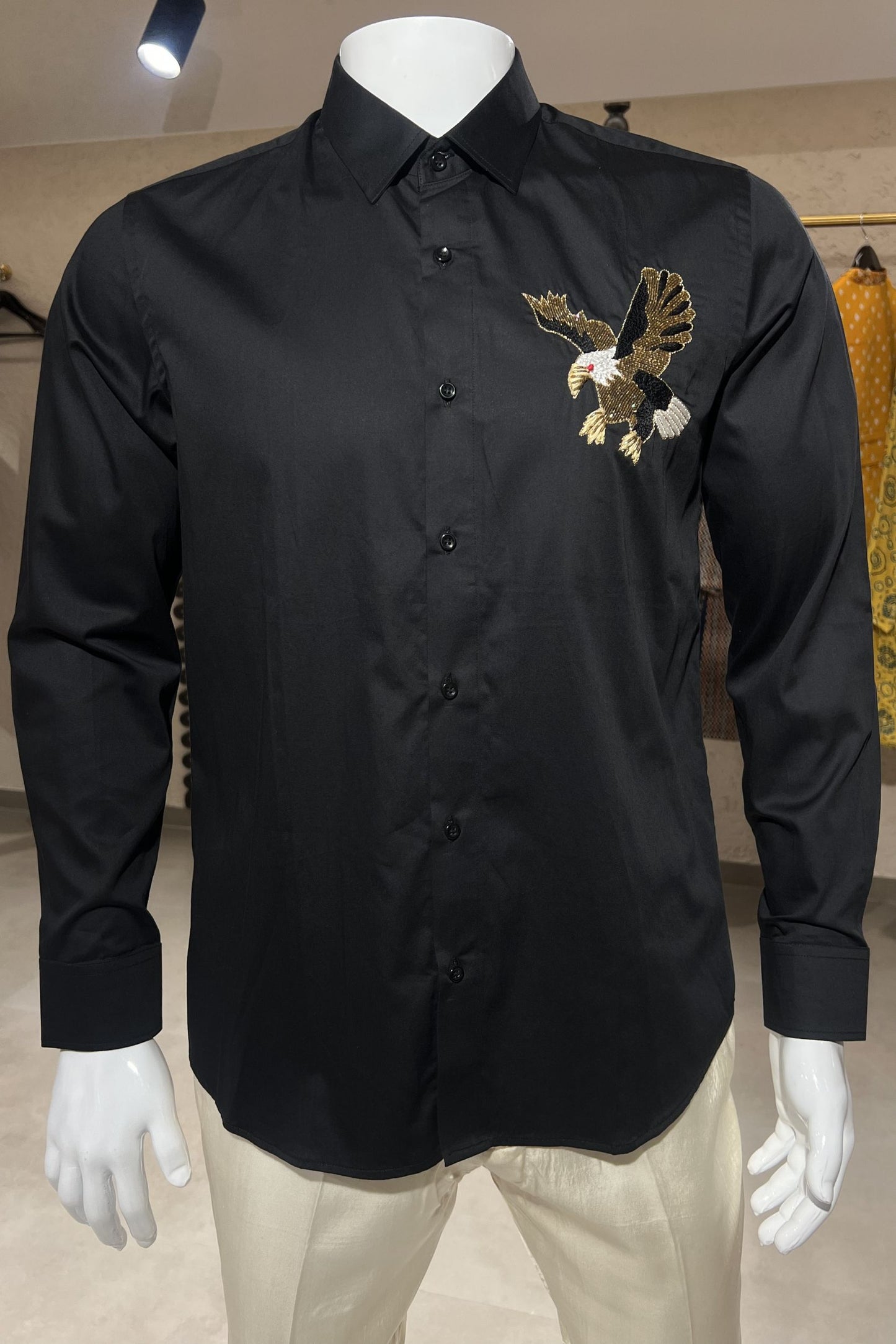 Men's Black Hand Embroidered Shirt – Golden Eagle