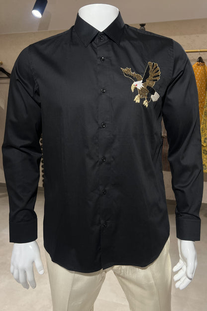 Men's Black Hand Embroidered Shirt – Golden Eagle