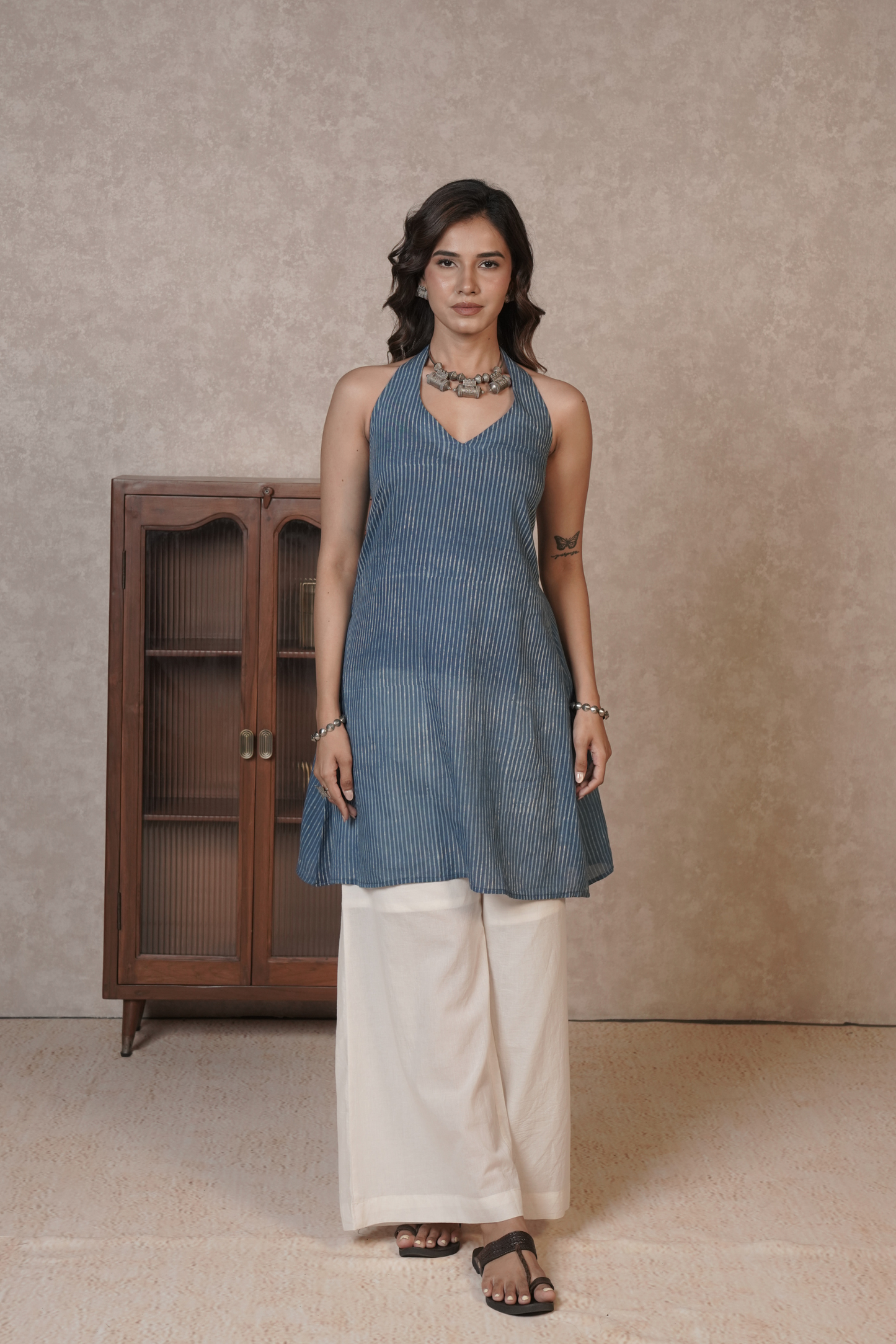 Skyline Open Back Ajrakh Cotton Kurta Plazo Set – Eira