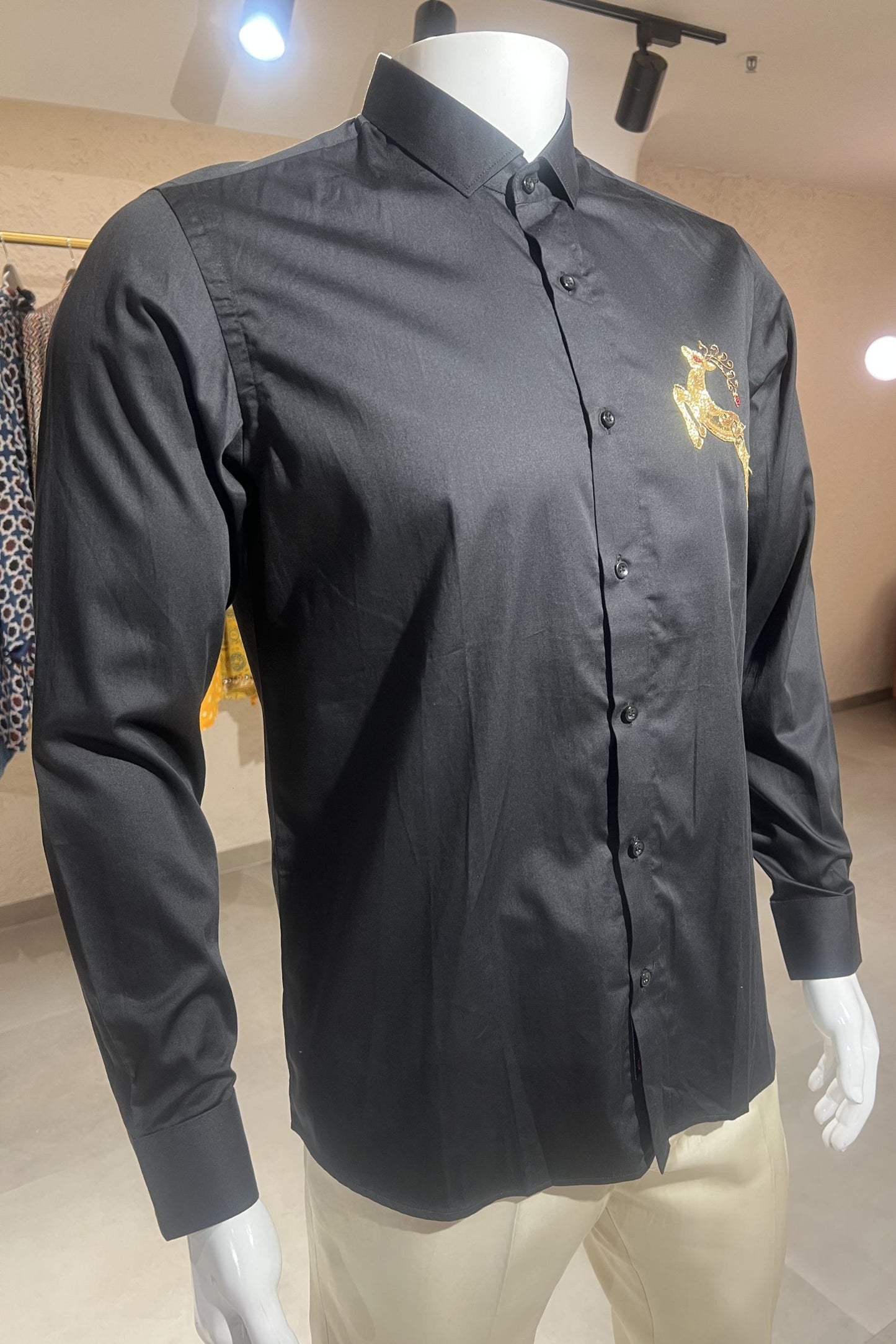 Men's Black Hand Embroidered Shirt – Golden Grace
