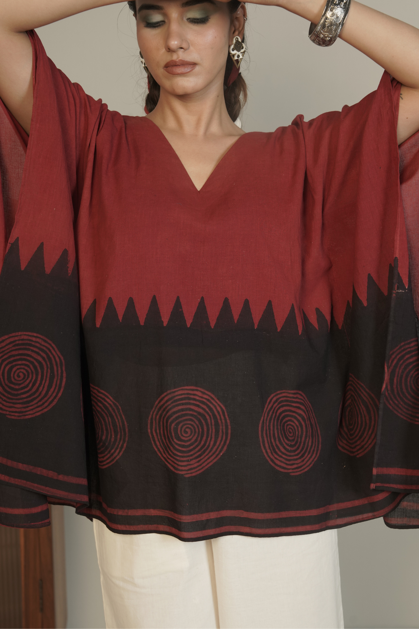 Spiral Edge Ajrakh Cotton Top Bottom Set – Tira